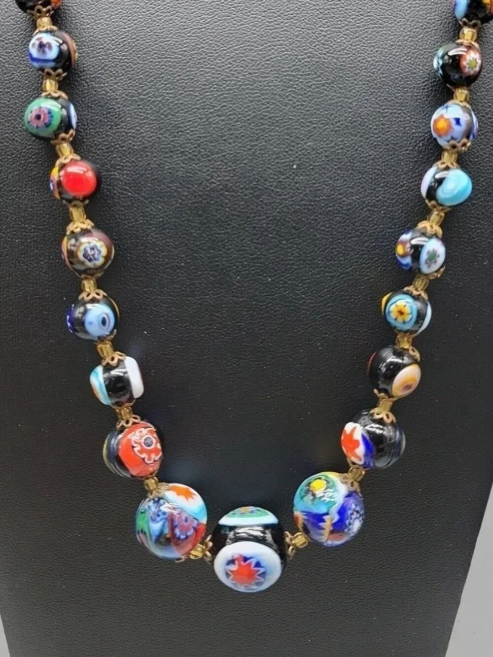 Antique Venetian Millefiori Murano Glass Bead Necklace 23
